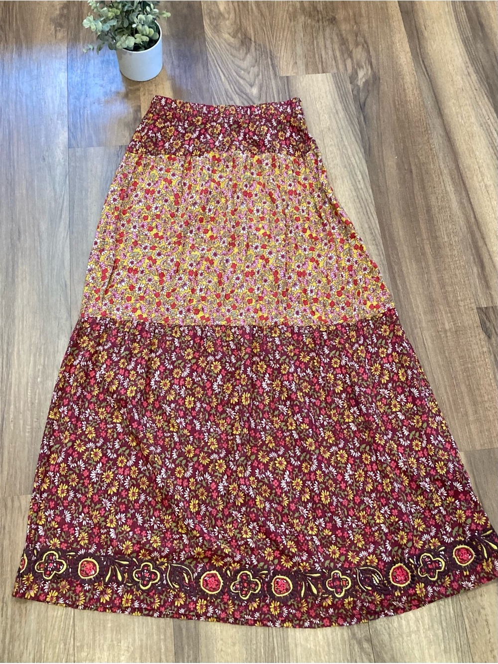 Natural Life Floral Embroidered Boho Maxi Skirt Perfect For Fall!